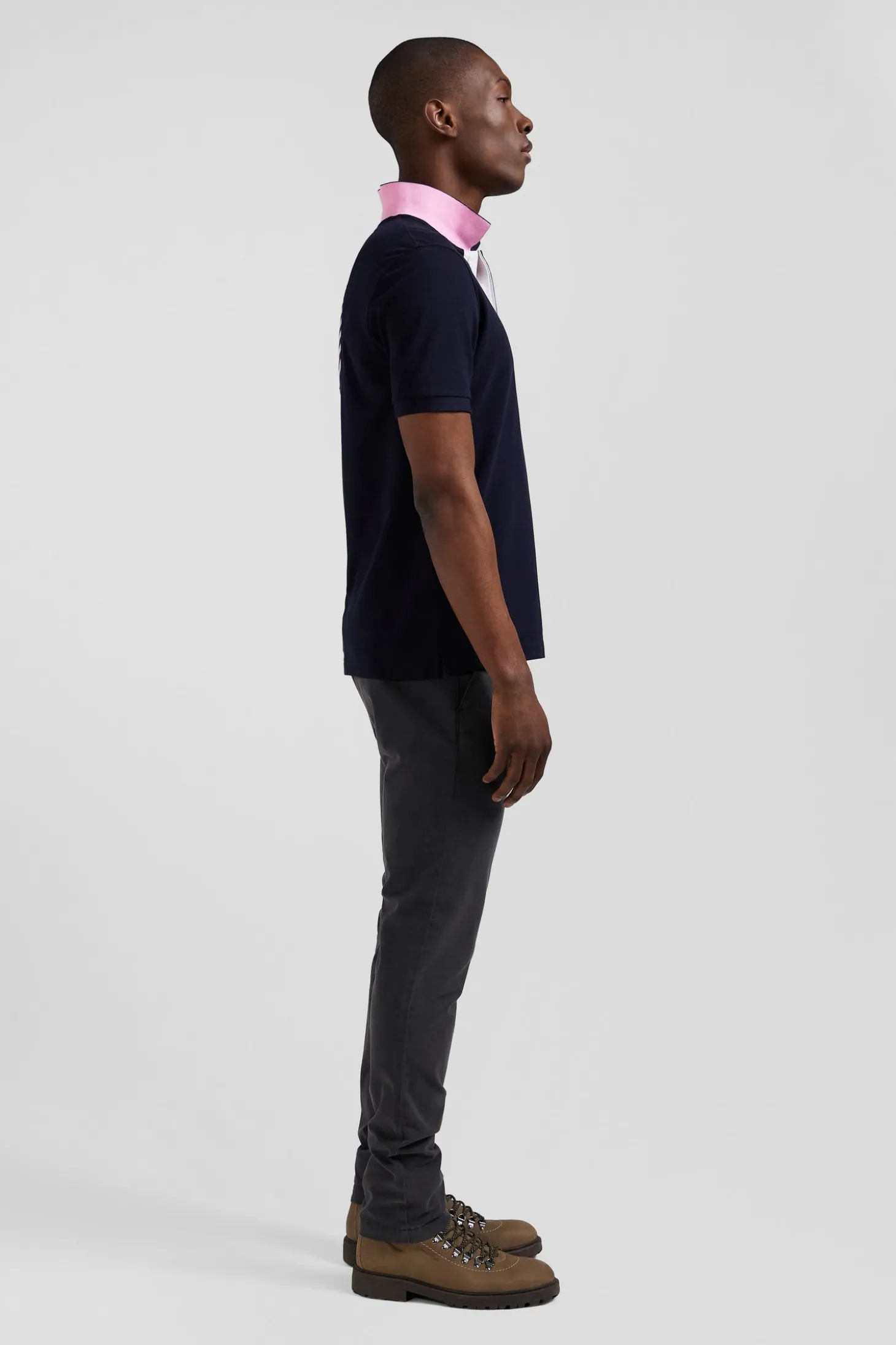 Polo manches courtes en piqué coton bleu marine broderie cerclée coupe Regular