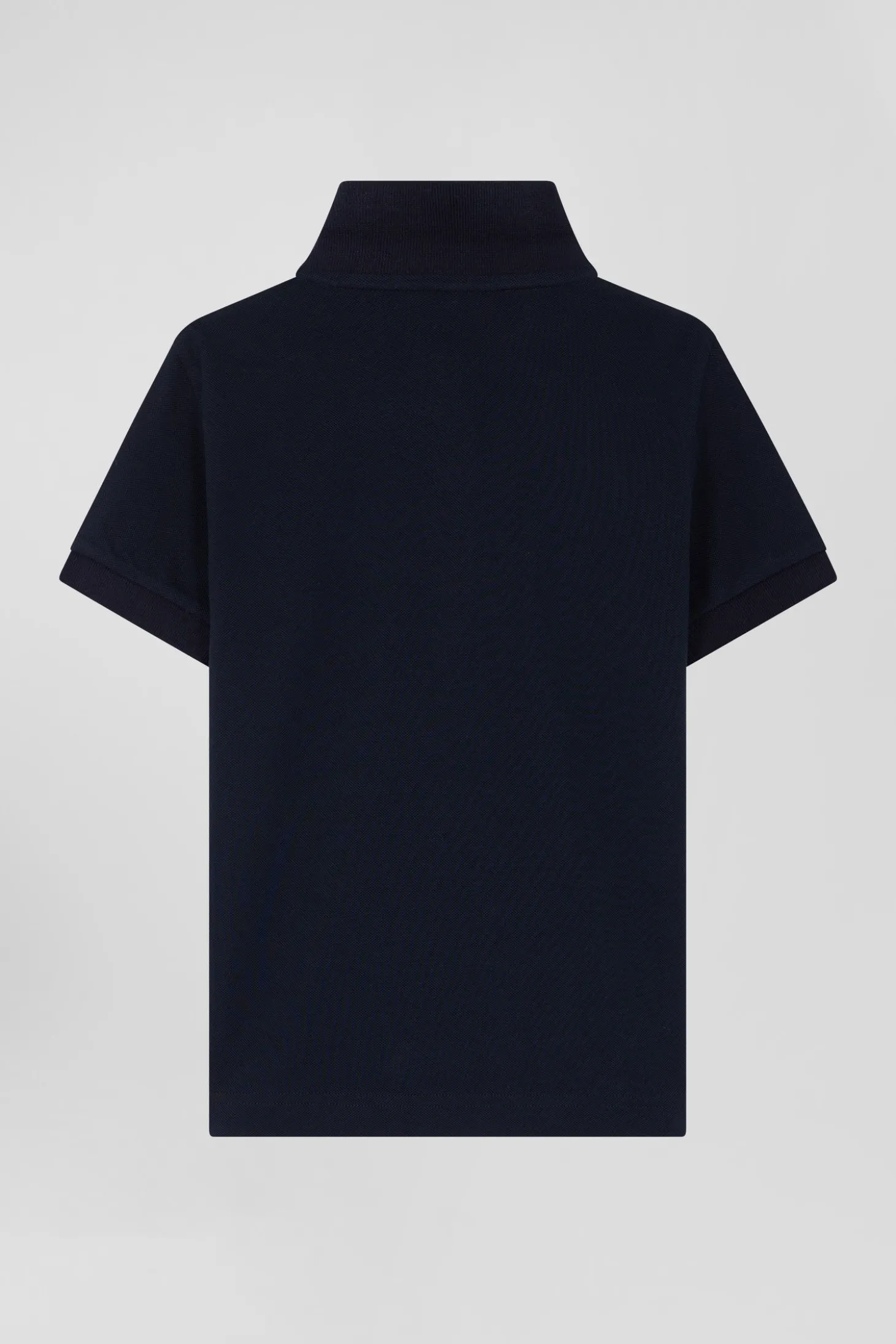 Polo manches courtes en piqué coton bleu marine col jacquard coupe Regular