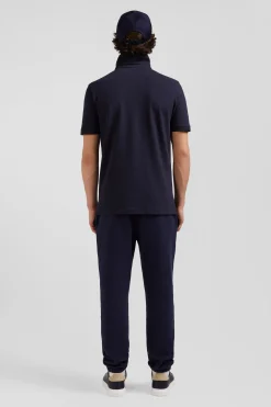 Polo manches courtes en piqué coton bleu marine coupe Slim