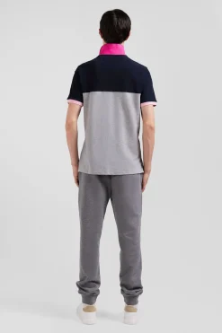Polo manches courtes en piqué coton gris détails contrastés broderie nœud papillon coupe Regular