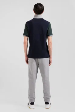 Polo manches courtes en piqué coton vert col jacquard Eden Park coupe Regular
