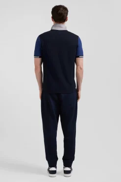 Polo manches courtes en piqué coton bleu marine col jacquard Eden Park coupe Regular