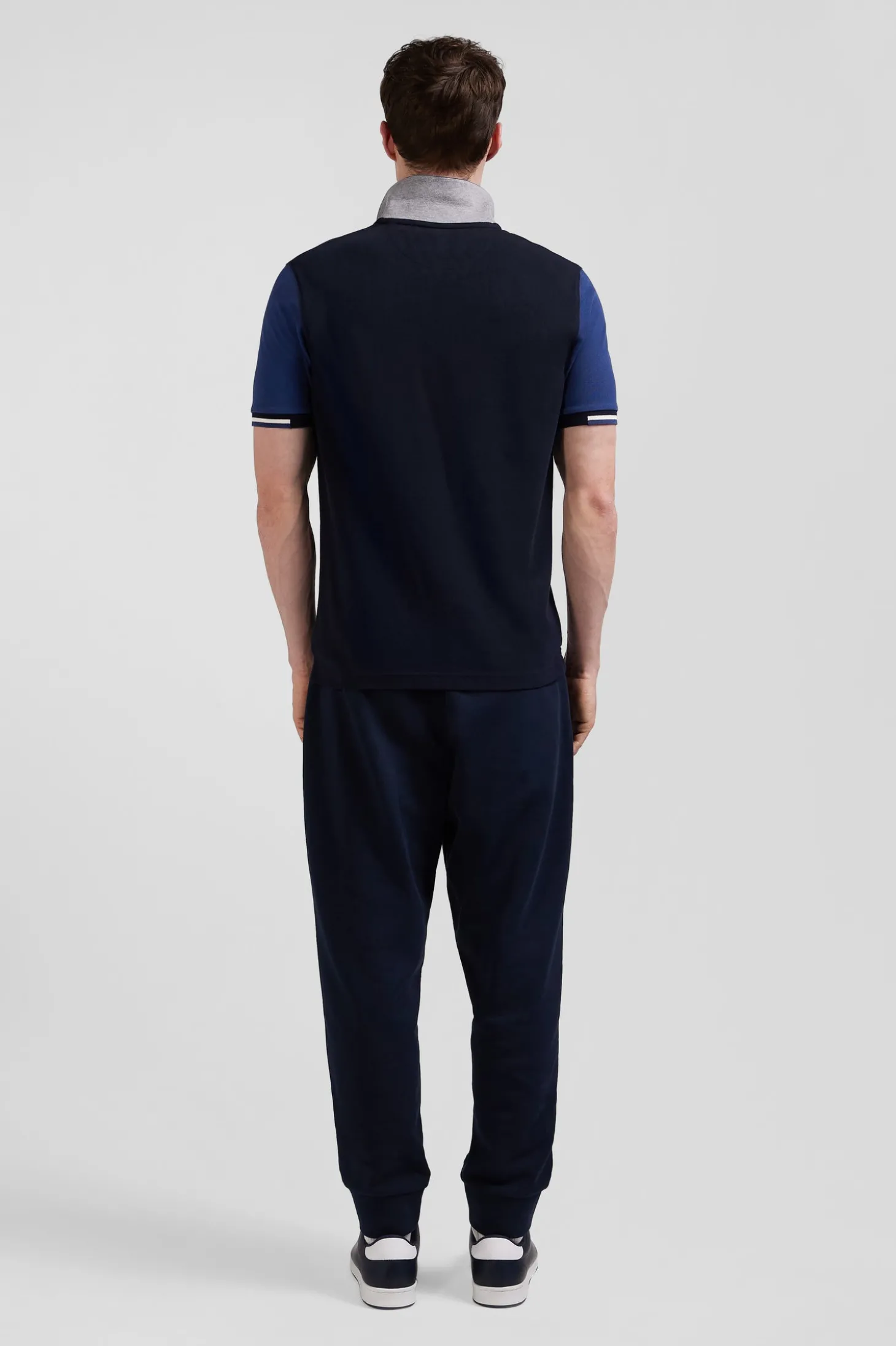 Polo manches courtes en piqué coton bleu marine col jacquard Eden Park coupe Regular