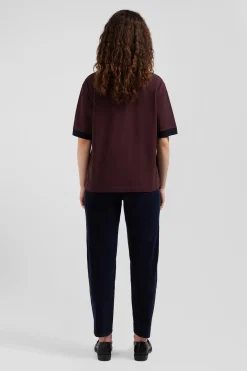 Polo manches courtes en piqué coton bordeaux col tricolore coupe Oversized