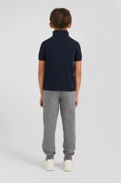Polo manches courtes en piqué coton bleu marine col jacquard coupe Regular