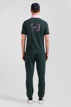 Polo manches courtes en piqué coton vert broderie cerclée coupe Regular