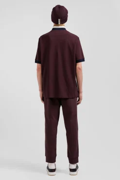 Polo manches courtes en piqué coton bordeaux détails tricolores coupe Oversized