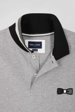 Polo manches courtes en piqué coton noir détails tricolores coupe Oversized