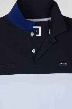 Polo manches courtes en piqué coton ciel détails contrastés broderie nœud papillon coupe Regular