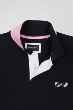 Polo manches courtes en piqué coton bleu marine broderie cerclée coupe Regular