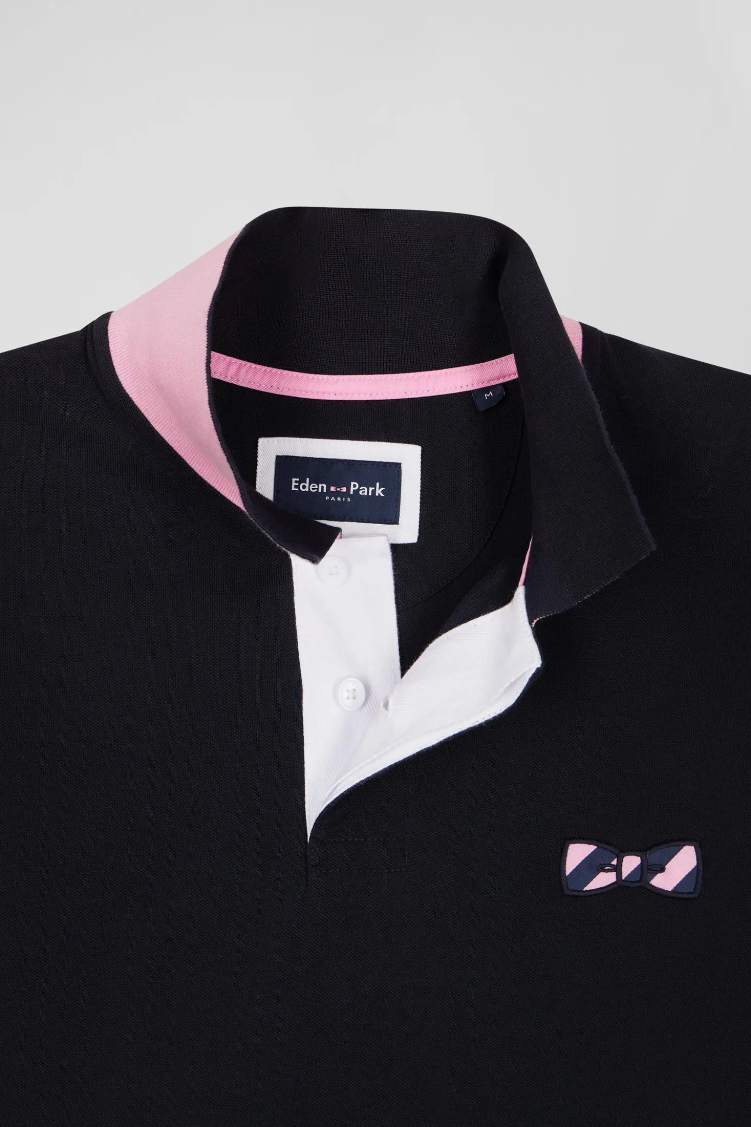 Polo manches courtes en piqué coton bleu marine broderie cerclée coupe Regular