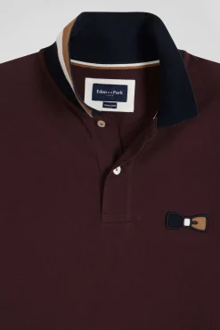 Polo manches courtes en piqué coton bordeaux détails tricolores coupe Oversized