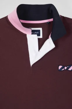 Polo manches courtes en piqué coton bordeaux broderie cerclée coupe Regular