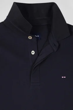 Polo manches courtes en piqué coton bleu marine coupe Slim