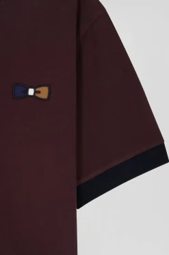 Polo manches courtes en piqué coton bordeaux col tricolore coupe Oversized