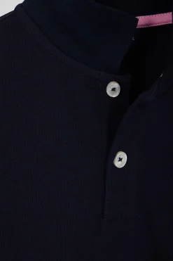 Polo manches courtes en piqué coton bleu marine broderie nœud papillon dos coupe Regular