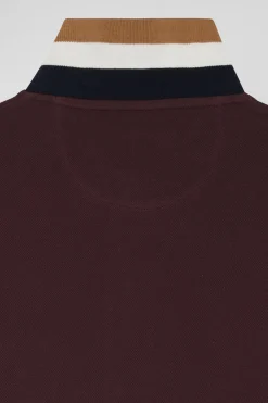 Polo manches courtes en piqué coton bordeaux col tricolore coupe Oversized