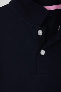 Polo manches courtes en piqué coton bleu marine col jacquard coupe Regular