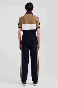 Polo manches courtes tricolore en piqué coton camel inscription Eden Park coupe Regular