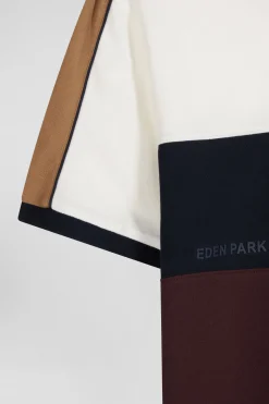Polo manches courtes tricolore en piqué coton bordeaux inscription Eden Park coupe Regular