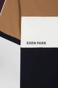 Polo manches courtes tricolore en piqué coton camel inscription Eden Park coupe Regular