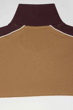 Polo manches courtes tricolore en piqué coton camel inscription Eden Park coupe Regular