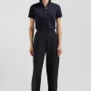 Polo manches courtes uni en coton stretch bleu marine coupe Slim