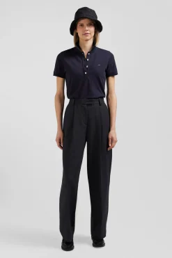 Polo manches courtes uni en coton stretch bleu marine coupe Slim