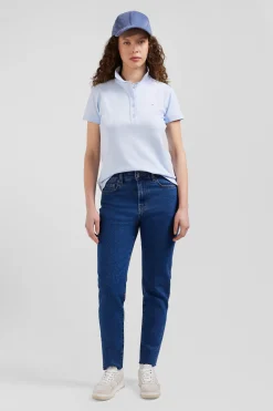 Polo manches courtes uni en coton stretch ciel coupe Slim