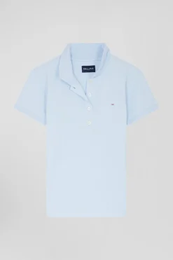 Polo manches courtes uni en coton stretch ciel coupe Slim