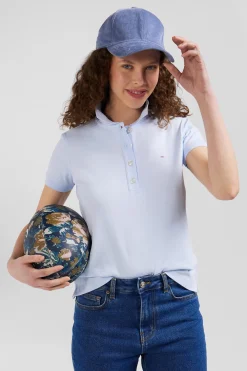 Polo manches courtes uni en coton stretch ciel coupe Slim