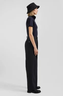 Polo manches courtes uni en coton stretch bleu marine coupe Slim