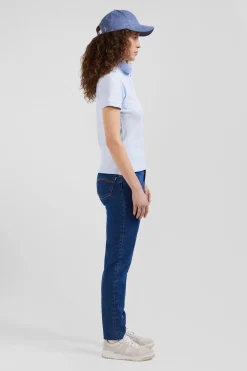 Polo manches courtes uni en coton stretch ciel coupe Slim