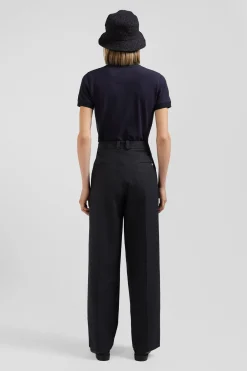Polo manches courtes uni en coton stretch bleu marine coupe Slim