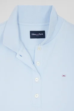 Polo manches courtes uni en coton stretch ciel coupe Slim