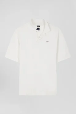 Polo manches courtes unisexe en piqué coton écru surteint coupe Oversized