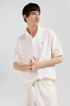 Polo manches courtes unisexe en piqué coton écru surteint coupe Oversized