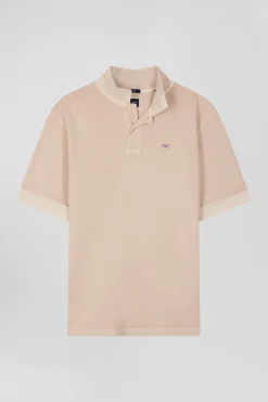 Polo manches courtes unisexe en piqué coton beige surteint coupe Oversized