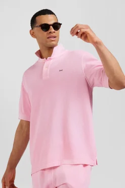 Polo manches courtes unisexe en piqué coton rose surteint coupe Oversized