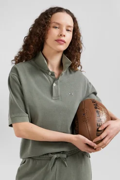 Polo manches courtes unisexe en piqué coton kaki surteint coupe Oversized