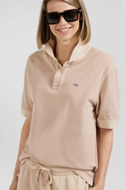 Polo manches courtes unisexe en piqué coton beige surteint coupe Oversized