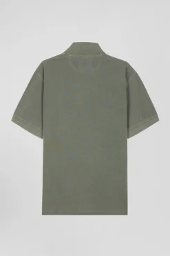 Polo manches courtes unisexe en piqué coton kaki surteint coupe Oversized