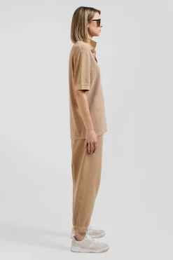 Polo manches courtes unisexe en piqué coton camel surteint coupe Oversized