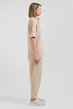 Polo manches courtes unisexe en piqué coton beige surteint coupe Oversized