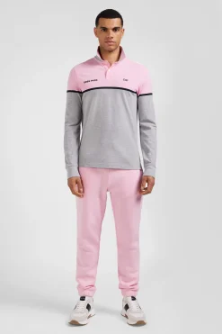 Polo manches longues bicolore en piqué coton rose coupe Regular
