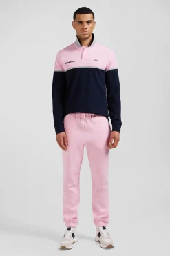 Polo manches longues bicolore en piqué coton bleu marine coupe Regular
