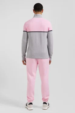 Polo manches longues bicolore en piqué coton rose coupe Regular