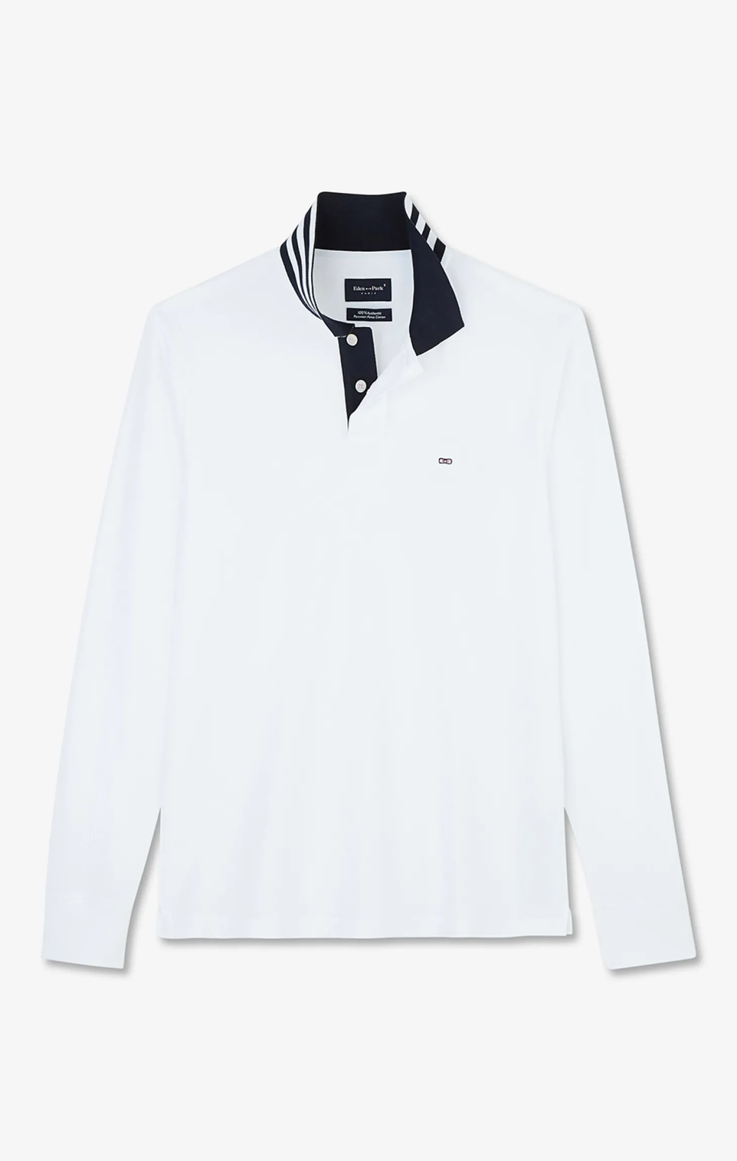Polo manches longues blanc en coton avec col contrasté