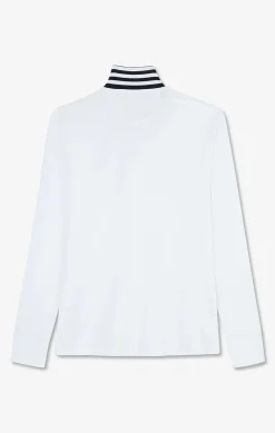 Polo manches longues blanc en coton avec col contrasté