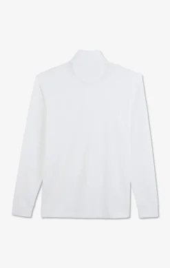 Polo manches longues blanc uni en piqué de coton stretch